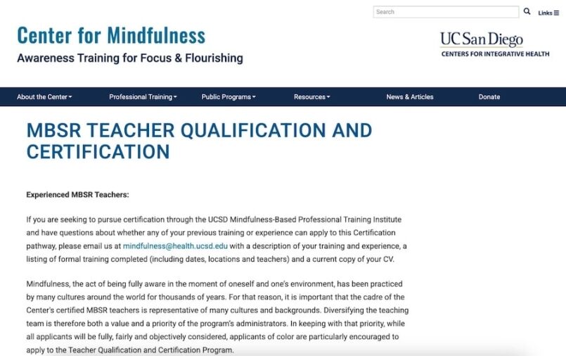 Mindfulness-Based Stress Reduction Teacher Certification - UC San Diego Center for Mindfulness best mindfulness certification programs, 10 Best Mindfulness Certification Programs (Expert-Selected)